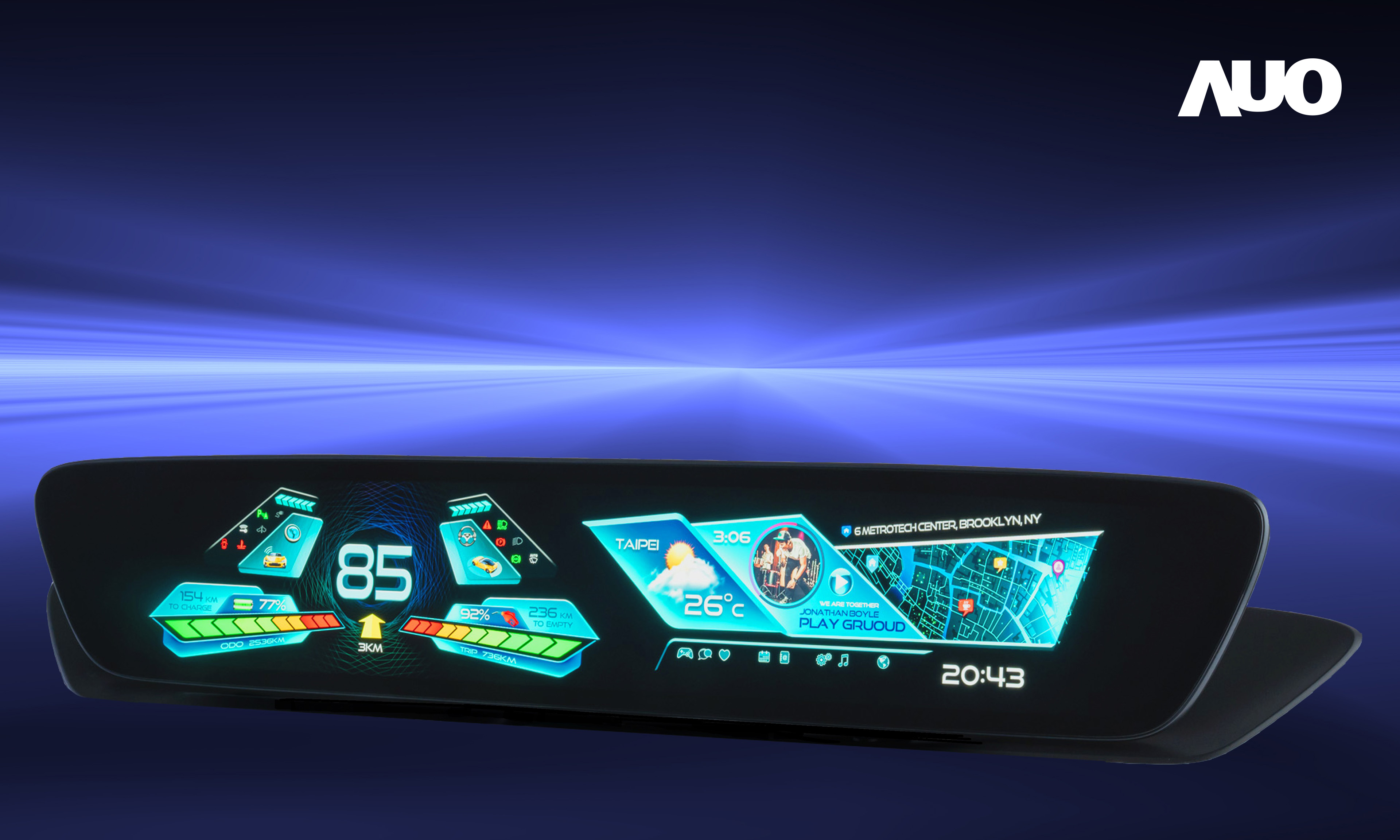 js3333线路检测中心(上海)有限公司30.4吋異形曲面AmLED車載顯示系統，為一兼具儀表板及中控台人機介面的創新車載顯示系統，結合美學設計，提升車內科技沉浸感及使用體驗，讓車載顯示的未來應用更加多元化